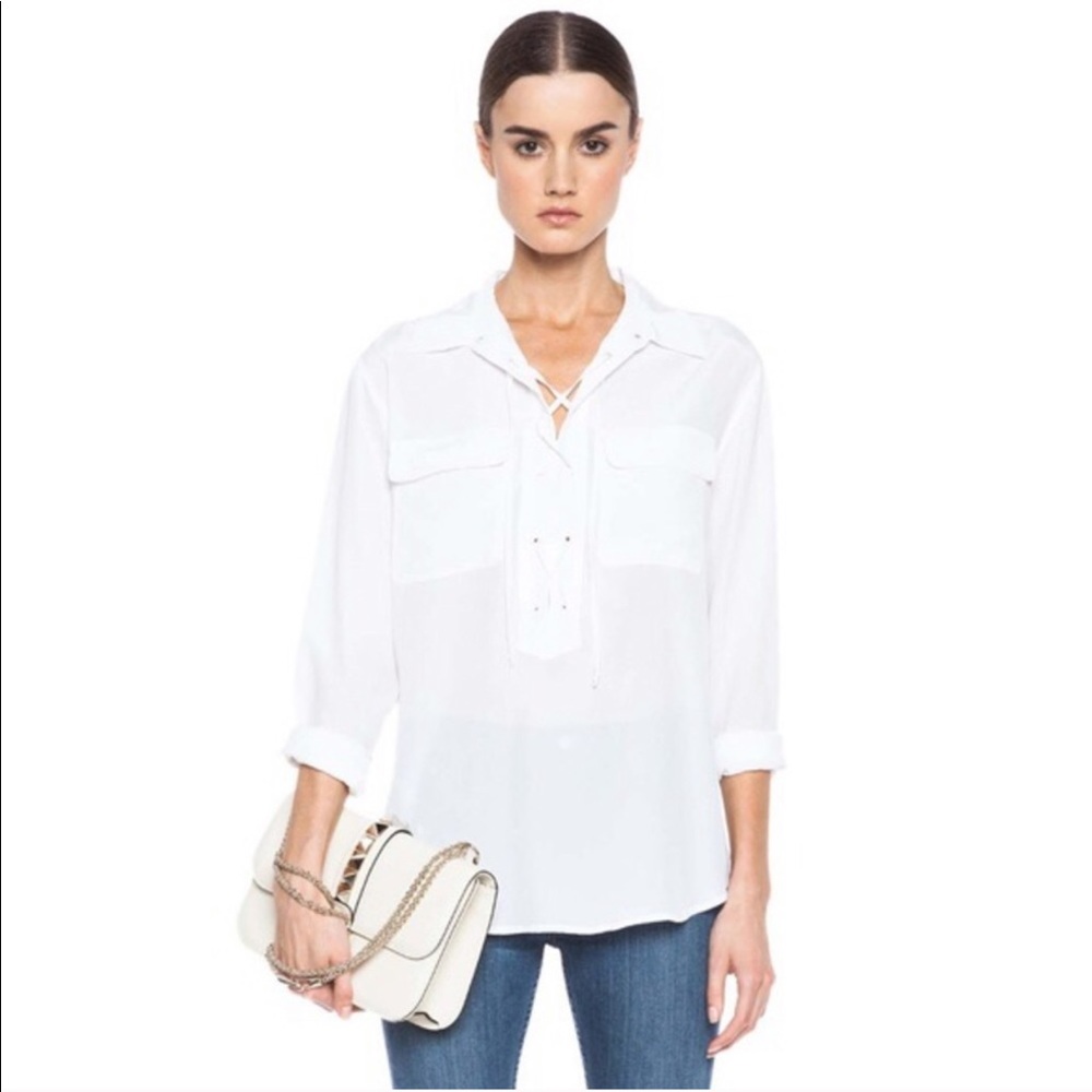 Equipment Knox Lace-up Silk Blouse in White